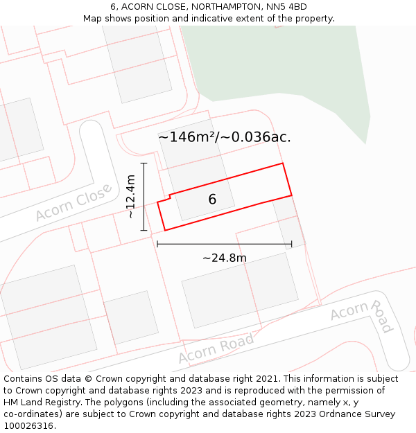 6, ACORN CLOSE, NORTHAMPTON, NN5 4BD: Plot and title map