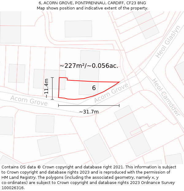 6, ACORN GROVE, PONTPRENNAU, CARDIFF, CF23 8NG: Plot and title map