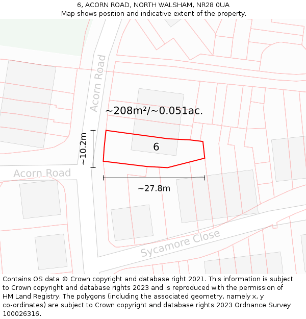 6, ACORN ROAD, NORTH WALSHAM, NR28 0UA: Plot and title map