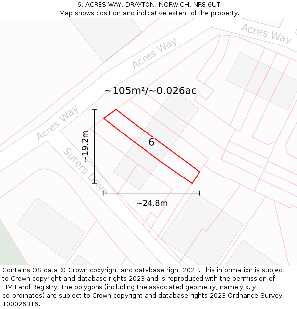 6, ACRES WAY, DRAYTON, NORWICH, NR8 6UT: Plot and title map