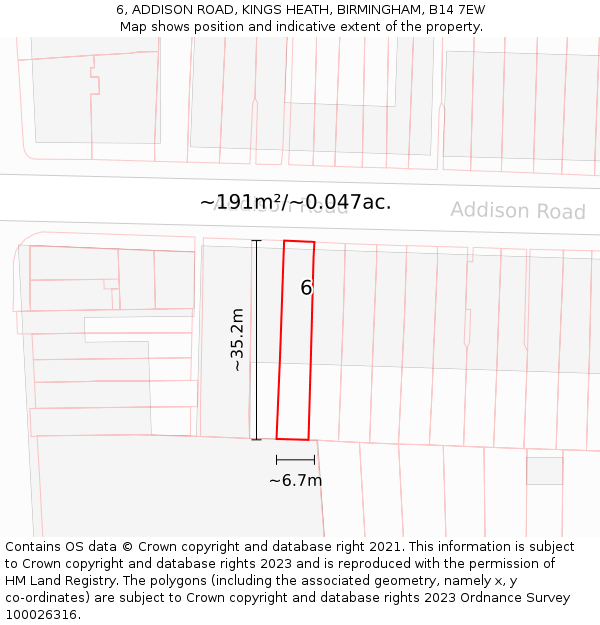 6, ADDISON ROAD, KINGS HEATH, BIRMINGHAM, B14 7EW: Plot and title map