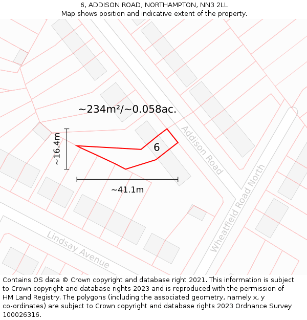 6, ADDISON ROAD, NORTHAMPTON, NN3 2LL: Plot and title map