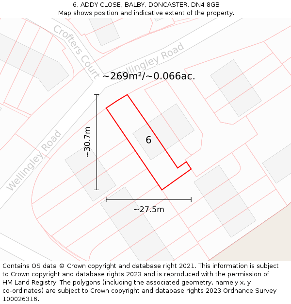 6, ADDY CLOSE, BALBY, DONCASTER, DN4 8GB: Plot and title map