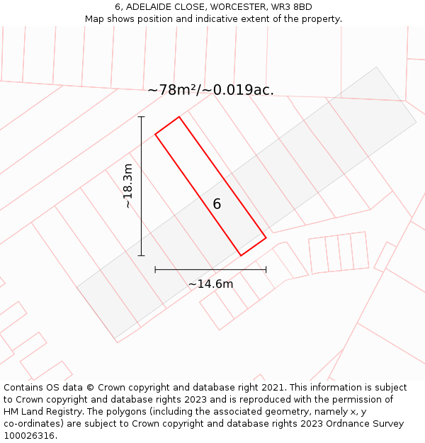 6, ADELAIDE CLOSE, WORCESTER, WR3 8BD: Plot and title map