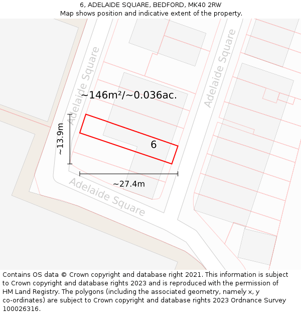 6, ADELAIDE SQUARE, BEDFORD, MK40 2RW: Plot and title map