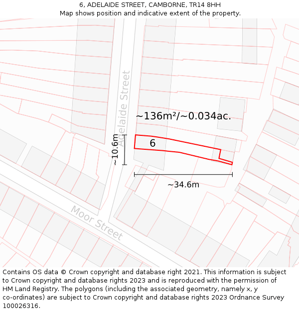 6, ADELAIDE STREET, CAMBORNE, TR14 8HH: Plot and title map