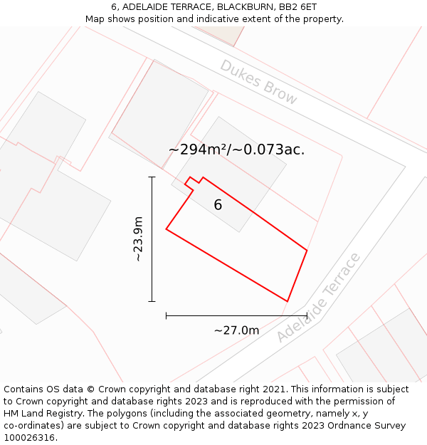 6, ADELAIDE TERRACE, BLACKBURN, BB2 6ET: Plot and title map