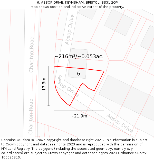 6, AESOP DRIVE, KEYNSHAM, BRISTOL, BS31 2GP: Plot and title map