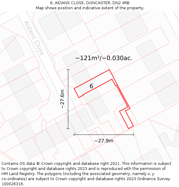 6, AIDANS CLOSE, DONCASTER, DN2 4RB: Plot and title map
