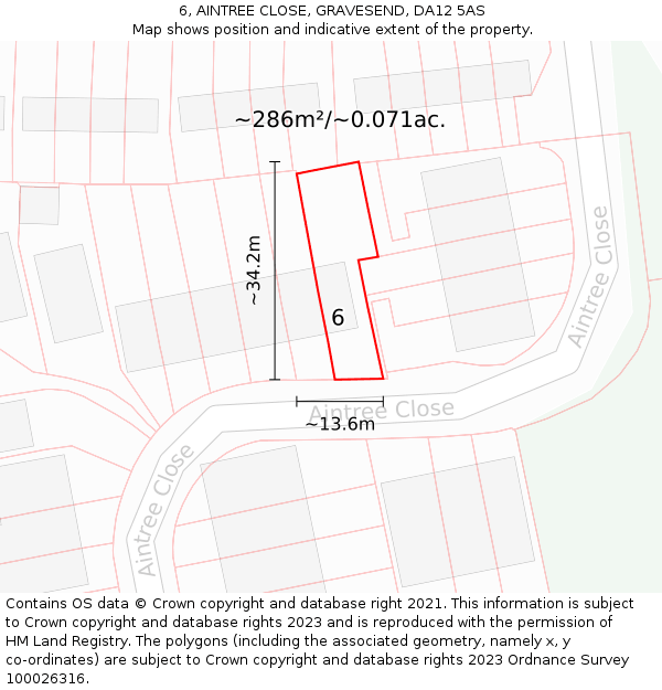 6, AINTREE CLOSE, GRAVESEND, DA12 5AS: Plot and title map