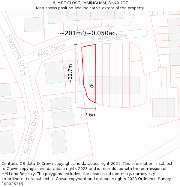 6, AIRE CLOSE, IMMINGHAM, DN40 2DT: Plot and title map