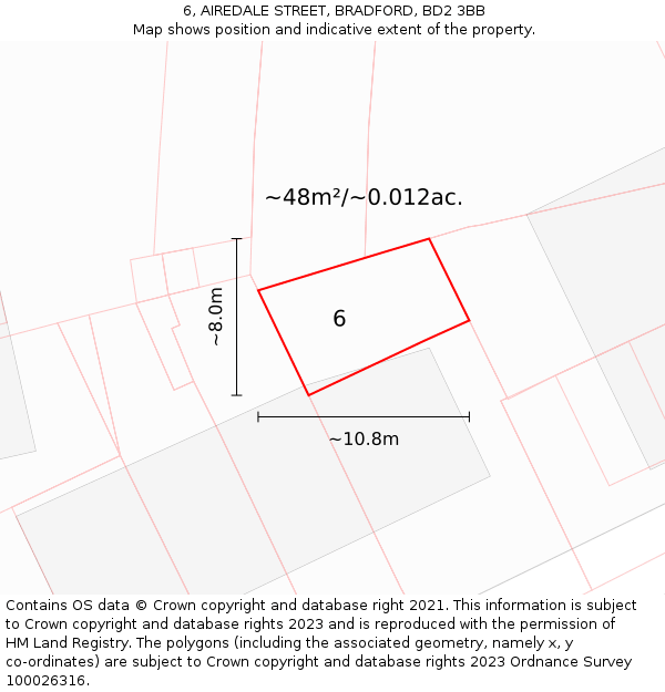 6, AIREDALE STREET, BRADFORD, BD2 3BB: Plot and title map