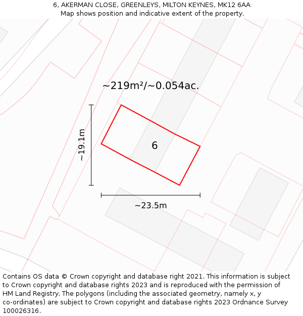 6, AKERMAN CLOSE, GREENLEYS, MILTON KEYNES, MK12 6AA: Plot and title map