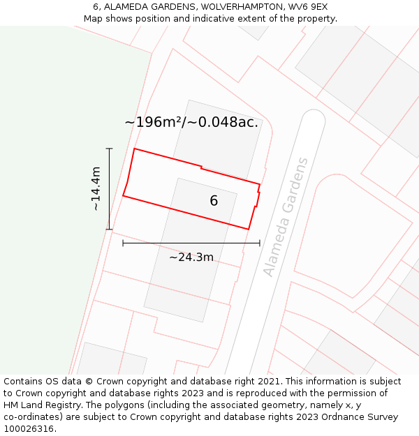 6, ALAMEDA GARDENS, WOLVERHAMPTON, WV6 9EX: Plot and title map