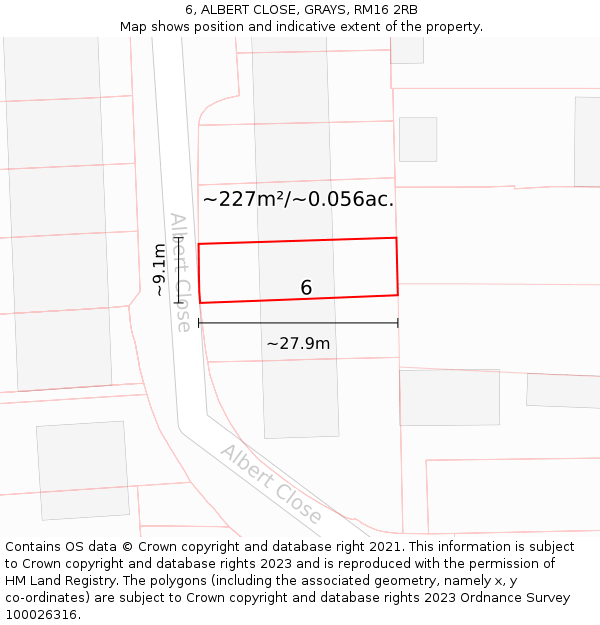 6, ALBERT CLOSE, GRAYS, RM16 2RB: Plot and title map