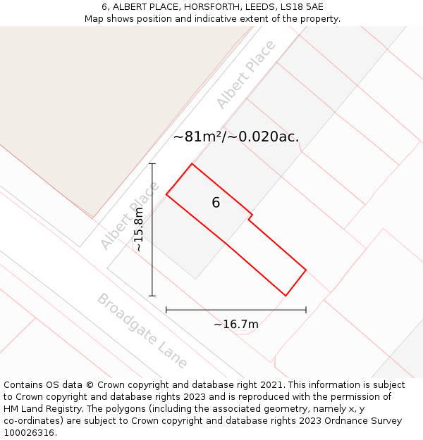 6, ALBERT PLACE, HORSFORTH, LEEDS, LS18 5AE: Plot and title map