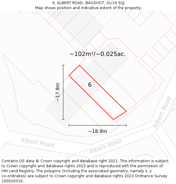 6, ALBERT ROAD, BAGSHOT, GU19 5QJ: Plot and title map
