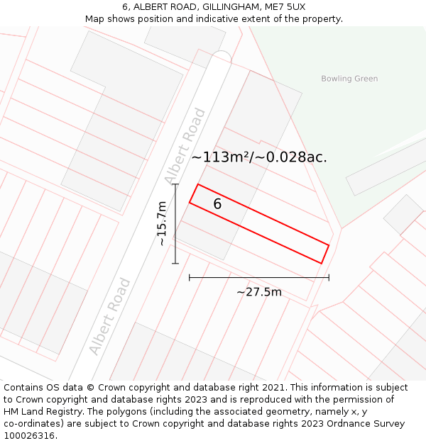 6, ALBERT ROAD, GILLINGHAM, ME7 5UX: Plot and title map