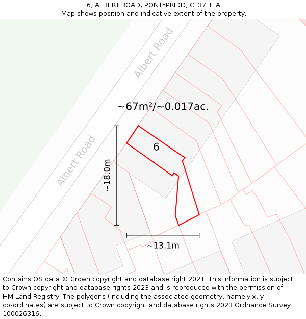 6, ALBERT ROAD, PONTYPRIDD, CF37 1LA: Plot and title map