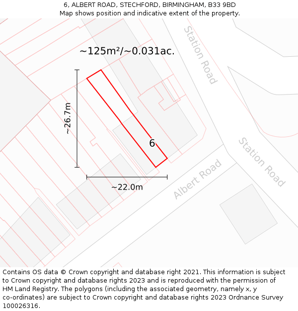 6, ALBERT ROAD, STECHFORD, BIRMINGHAM, B33 9BD: Plot and title map
