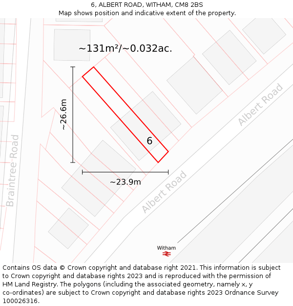 6, ALBERT ROAD, WITHAM, CM8 2BS: Plot and title map