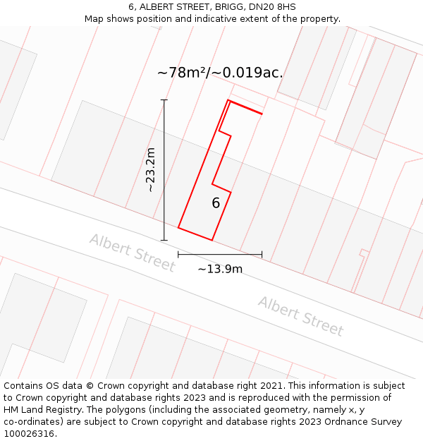 6, ALBERT STREET, BRIGG, DN20 8HS: Plot and title map