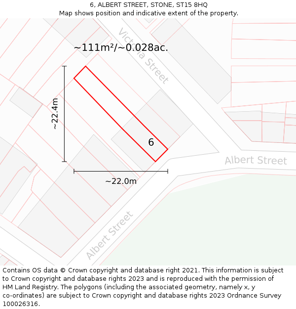 6, ALBERT STREET, STONE, ST15 8HQ: Plot and title map