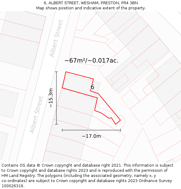 6, ALBERT STREET, WESHAM, PRESTON, PR4 3BN: Plot and title map
