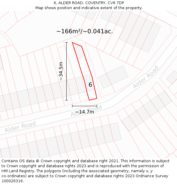 6, ALDER ROAD, COVENTRY, CV6 7DP: Plot and title map