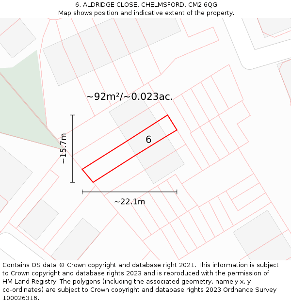 6, ALDRIDGE CLOSE, CHELMSFORD, CM2 6QG: Plot and title map