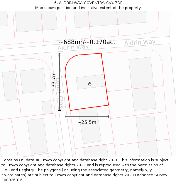6, ALDRIN WAY, COVENTRY, CV4 7DP: Plot and title map