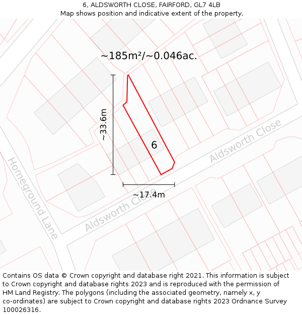 6, ALDSWORTH CLOSE, FAIRFORD, GL7 4LB: Plot and title map