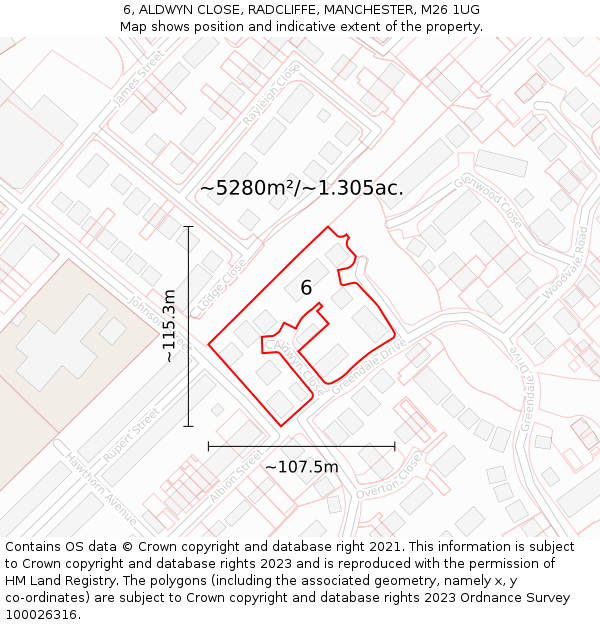 6, ALDWYN CLOSE, RADCLIFFE, MANCHESTER, M26 1UG: Plot and title map