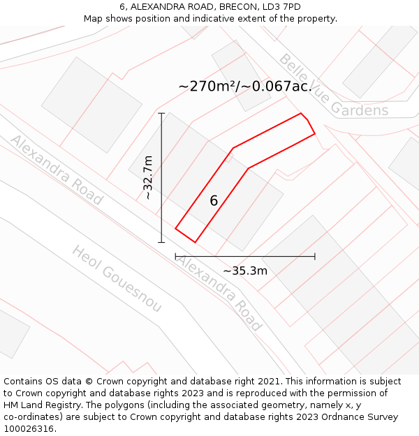 6, ALEXANDRA ROAD, BRECON, LD3 7PD: Plot and title map