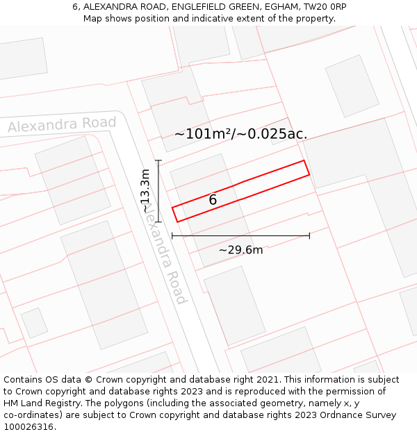 6, ALEXANDRA ROAD, ENGLEFIELD GREEN, EGHAM, TW20 0RP: Plot and title map