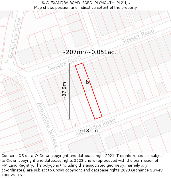 6, ALEXANDRA ROAD, FORD, PLYMOUTH, PL2 1JU: Plot and title map