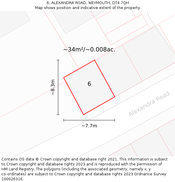 6, ALEXANDRA ROAD, WEYMOUTH, DT4 7QH: Plot and title map