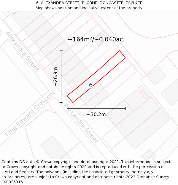 6, ALEXANDRA STREET, THORNE, DONCASTER, DN8 4EE: Plot and title map