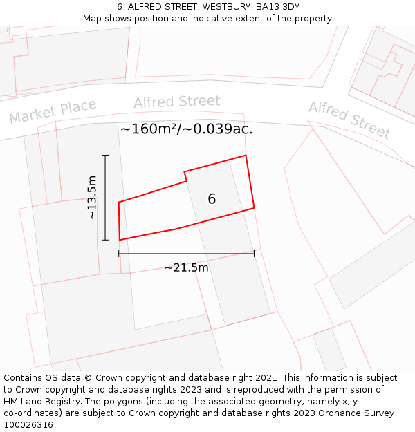 6, ALFRED STREET, WESTBURY, BA13 3DY: Plot and title map