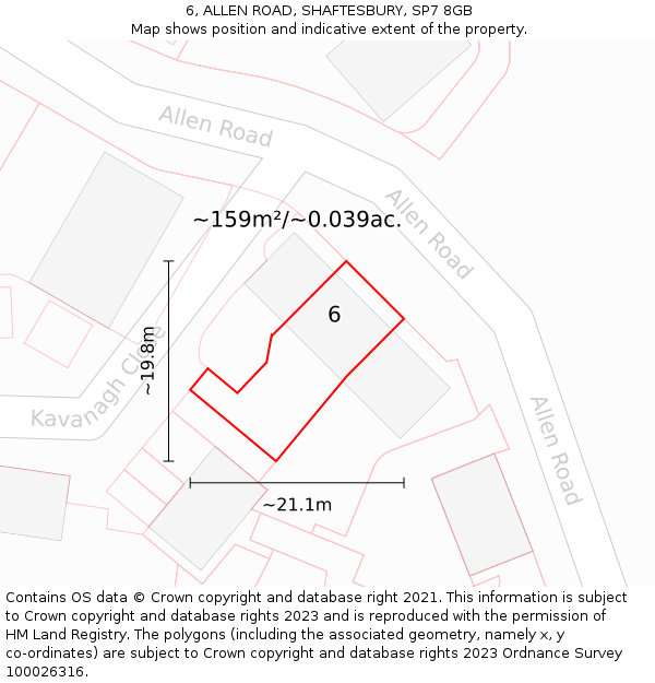 6, ALLEN ROAD, SHAFTESBURY, SP7 8GB: Plot and title map