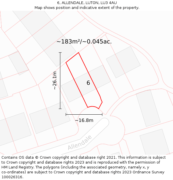 6, ALLENDALE, LUTON, LU3 4AU: Plot and title map