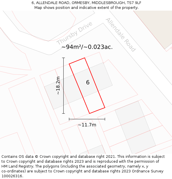 6, ALLENDALE ROAD, ORMESBY, MIDDLESBROUGH, TS7 9LF: Plot and title map
