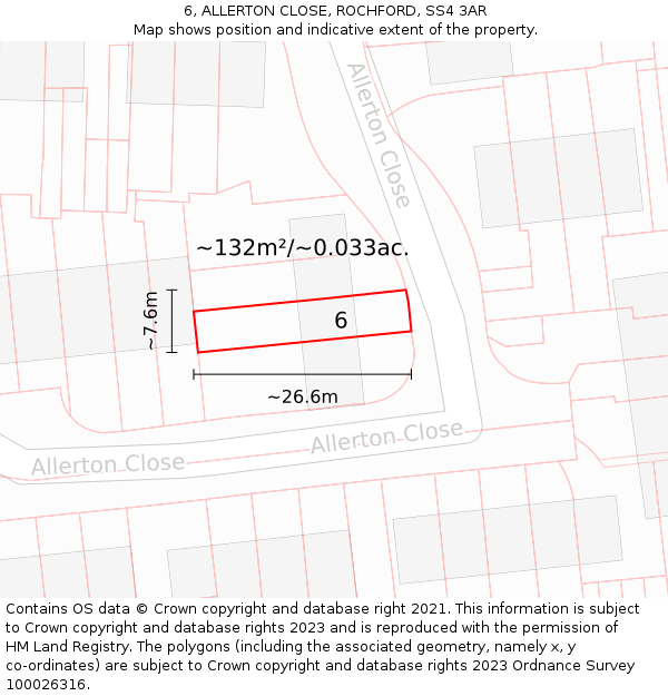 6, ALLERTON CLOSE, ROCHFORD, SS4 3AR: Plot and title map