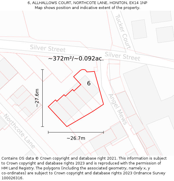 6, ALLHALLOWS COURT, NORTHCOTE LANE, HONITON, EX14 1NP: Plot and title map