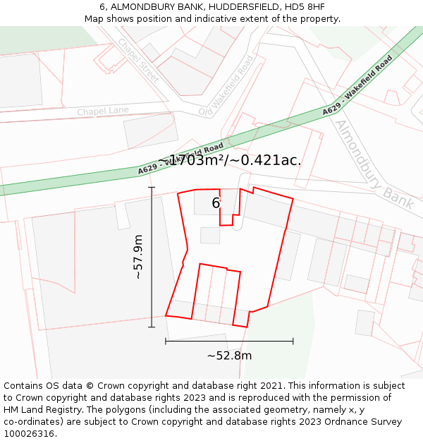 6, ALMONDBURY BANK, HUDDERSFIELD, HD5 8HF: Plot and title map