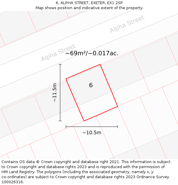 6, ALPHA STREET, EXETER, EX1 2SP: Plot and title map