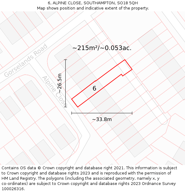 6, ALPINE CLOSE, SOUTHAMPTON, SO18 5QH: Plot and title map