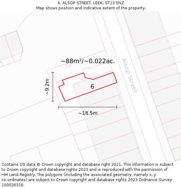 6, ALSOP STREET, LEEK, ST13 5NZ: Plot and title map