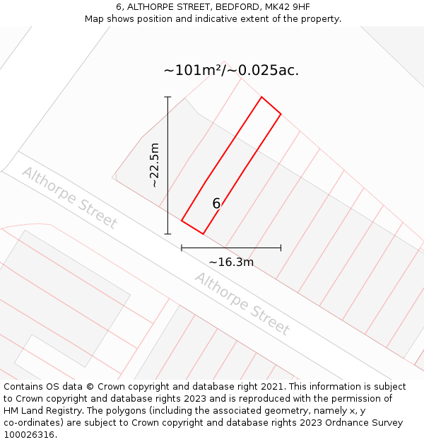 6, ALTHORPE STREET, BEDFORD, MK42 9HF: Plot and title map
