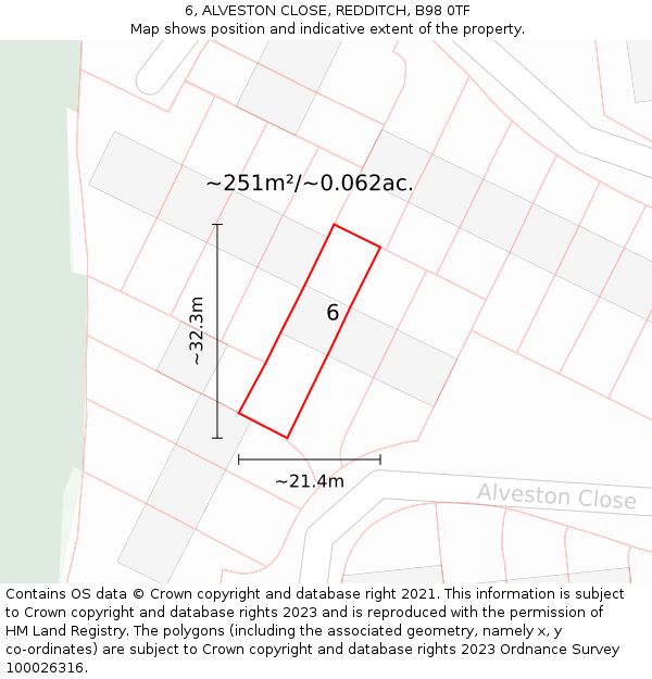 6, ALVESTON CLOSE, REDDITCH, B98 0TF: Plot and title map